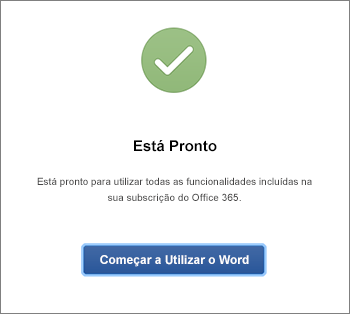 Ecrã a mostrar a mensagem "Concluído" com o botão "Começar a Utilizar o Excel"